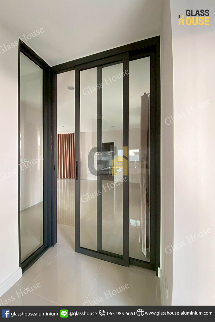 ประตู PC Door, pc door, บานเลื่อน, บานเลื่อนสวิง, ประตูบานพับ, ประตูบานเปิด, กั้นห้อง, กั้นแอร์, กั้นห้องกระจก, กั้นห้องอลูมิเนียม, ประตูบานเลื่อนซ้อน, ประตู 2 in 1, บาน 2 in 1