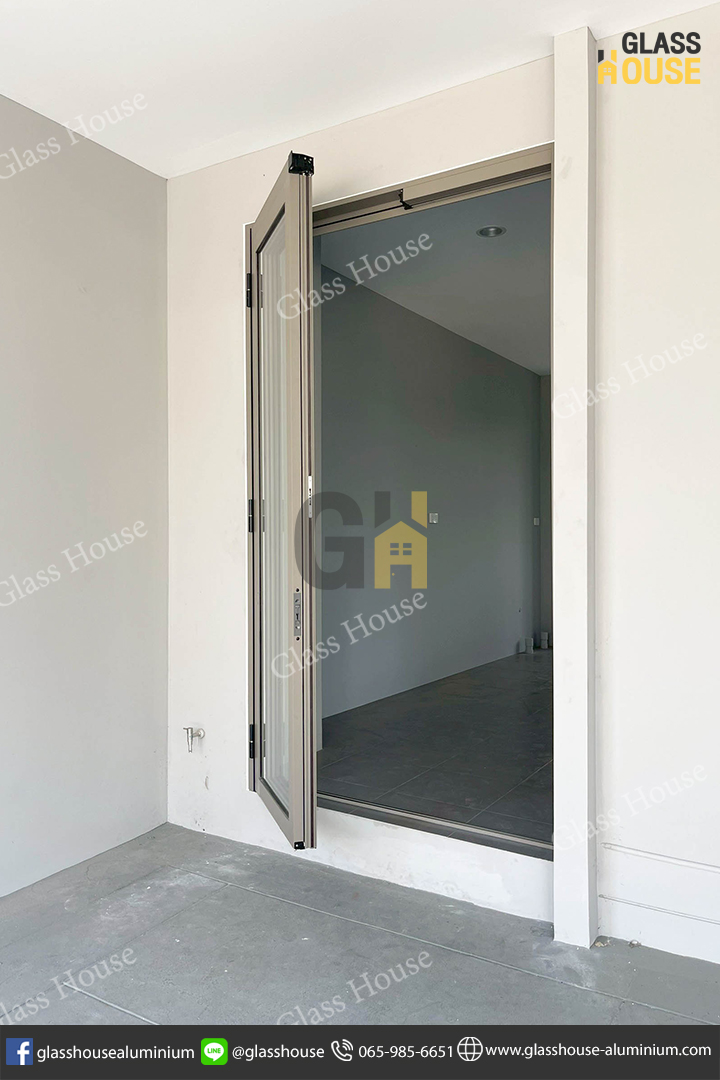 ประตู PC Door, pc door, บานเลื่อน, บานเลื่อนสวิง, ประตูบานพับ, ประตูบานเปิด, กั้นห้อง, กั้นแอร์, กั้นห้องกระจก, กั้นห้องอลูมิเนียม, ประตูบานเลื่อนซ้อน, ประตู 2 in 1, บาน 2 in 1