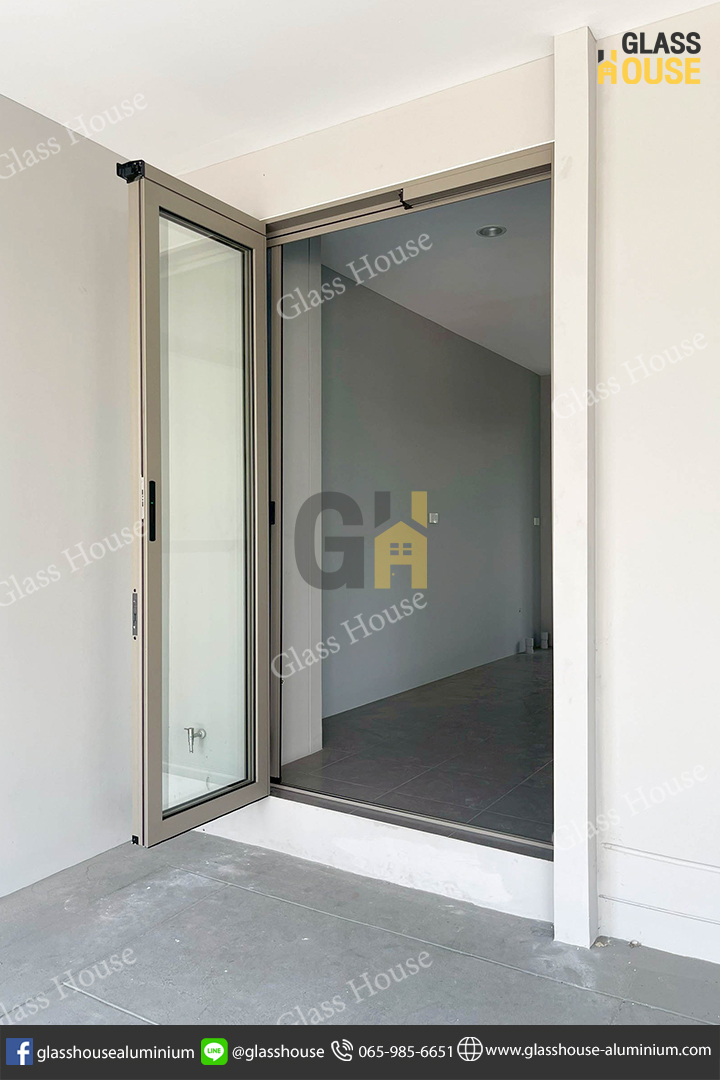 ประตู PC Door, pc door, บานเลื่อน, บานเลื่อนสวิง, ประตูบานพับ, ประตูบานเปิด, กั้นห้อง, กั้นแอร์, กั้นห้องกระจก, กั้นห้องอลูมิเนียม, ประตูบานเลื่อนซ้อน, ประตู 2 in 1, บาน 2 in 1