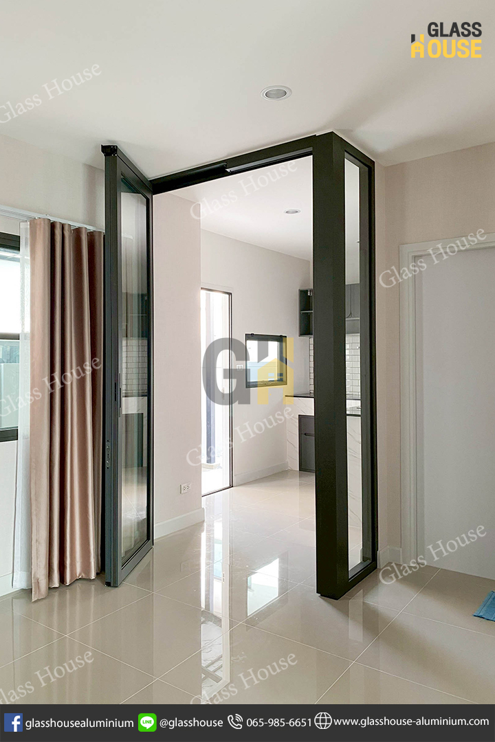 ประตู PC Door, pc door, บานเลื่อน, บานเลื่อนสวิง, ประตูบานพับ, ประตูบานเปิด, กั้นห้อง, กั้นแอร์, กั้นห้องกระจก, กั้นห้องอลูมิเนียม, ประตูบานเลื่อนซ้อน, ประตู 2 in 1, บาน 2 in 1