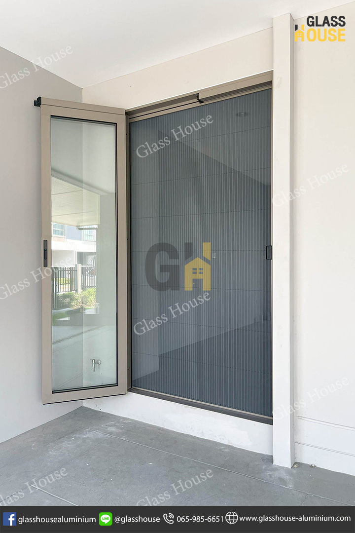 ประตู PC Door, pc door, บานเลื่อน, บานเลื่อนสวิง, ประตูบานพับ, ประตูบานเปิด, กั้นห้อง, กั้นแอร์, กั้นห้องกระจก, กั้นห้องอลูมิเนียม, ประตูบานเลื่อนซ้อน, ประตู 2 in 1, บาน 2 in 1